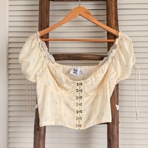 Princess Polly Daisy Print‎ Corset Top Off Shoulder Smocked Puff Sleeve